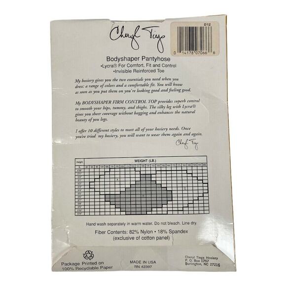 Cheryl Tiegs Pantyhose Bodyshaper Firm Control Top D12 Ivory Size B NOS - Picture 2 of 3